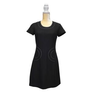 Boden Black Wool Sheath Dress Size 4 Short Sleeve Knee Length Gray Stitching EUC